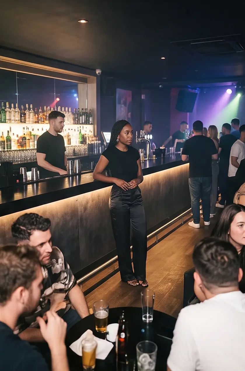 On her own at the club bar